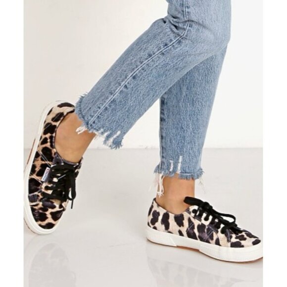 Superga Womens Size 8.5 Velvet Lace Up 2750 Fanvelw Leopard Sneakers S00DKM0 S4 - Picture 1 of 8
